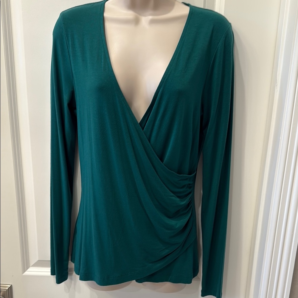 LOFT Green Ruched Wrap Blouse